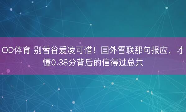 OD体育 别替谷爱凌可惜！国外雪联那句报应，才懂0.38分背后的信得过总共